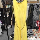 [S] KARL LAGERFELD SOFT LEMON CHROME SCOOP NECK SLEEVELESS CHAIN PEARL TASSEL BELT MIDI DRESS, LD6Q0H25-EQO (SKL1744)