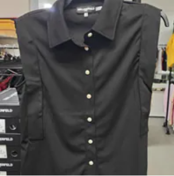 [S] KARL LAGERFELD BLACK BUTTON COLLAR SLEEVELESS TEE, G64TM75A-BLK (SKL1718)