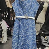 [S] KARL LAGERFELD MEDIUM INDIGO BOW JACQUARD BELT WITH ROSETTE SLEEVELESS DRESS, L6TB2F94-M1I (SKL1743)