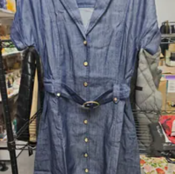 [S] KARL LAGERFELD INDIGO BUTTON BELTED DRESS, LD6Y0811-IND (SKL1721)
