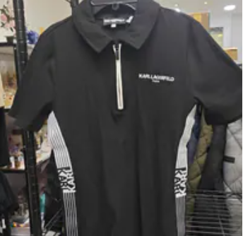 [S] KARL LAGERFELD BLACK COLLAR ZIPPER TEE, L6TH7850-BLK (SKL1723)