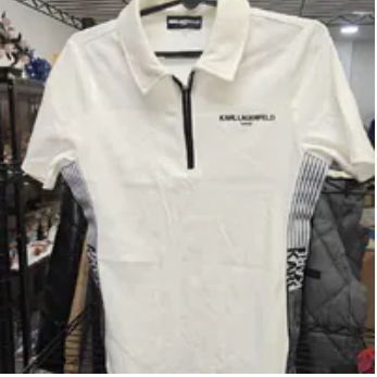 [S] KARL LAGERFELD SOFT WHITE COLLAR ZIP-UP TEE, L6TH7850-SW9 (SKL1724)
