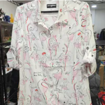 [S] KARL LAGERFELD SOFT WHITE/CRNLIA RS MULTI BUTTON DOWN SHIRT FEATURING ALL OVER GRAPHIC PRINT OF BALLET DANCERS, L6TA3586-HPO (SKL1727)