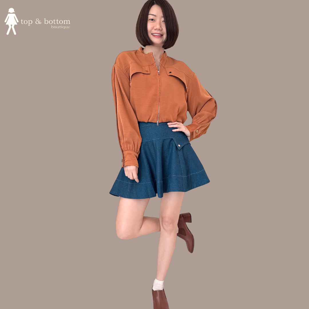 LONG SLEEVE SOFT ZIPPED POCKET CROP JACKET