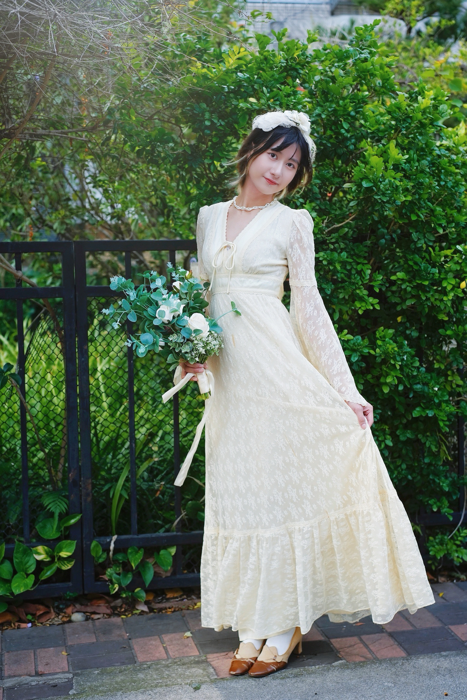 1970s CANDI JONES California Dress / 70 年代 CANDI JONES浪漫蕾絲高腰長禮服