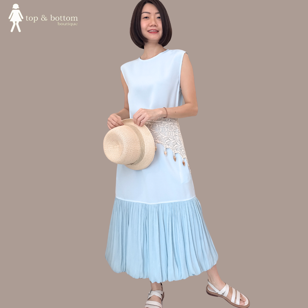 SLEEVELESS SHIFT DRESS WITH SILKY BALLOON HEM