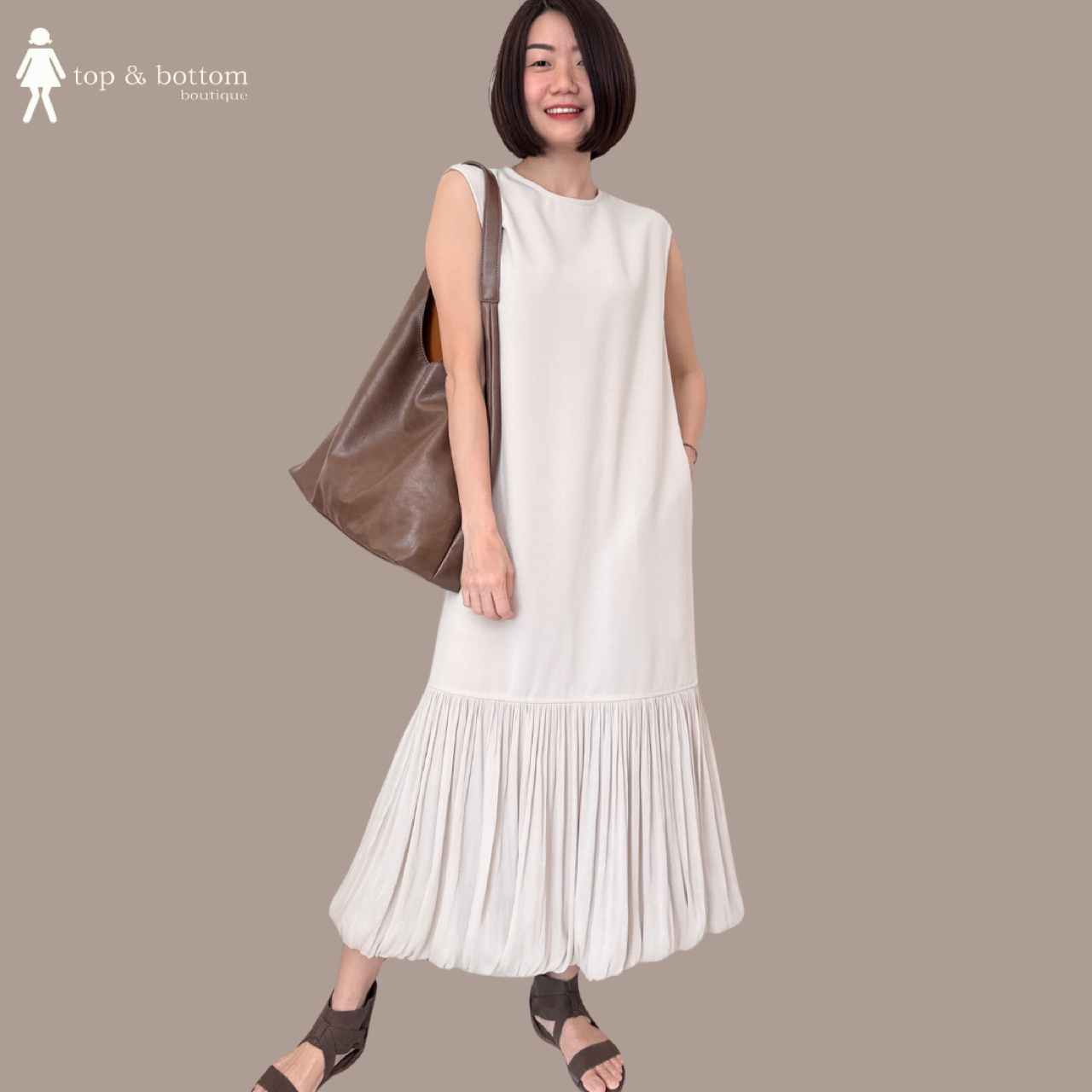SLEEVELESS SHIFT DRESS WITH SILKY BALLOON HEM
