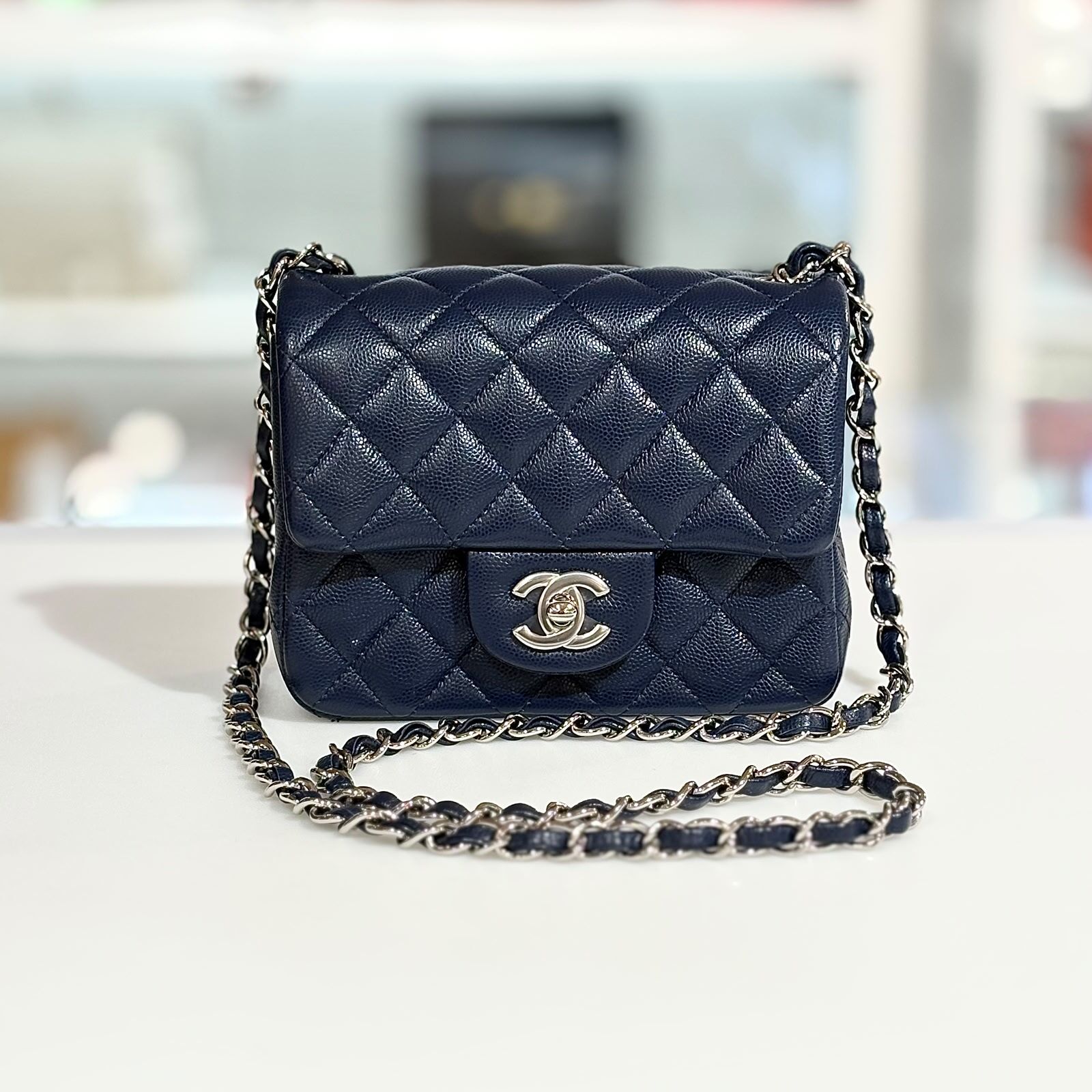 99.9%NEW二手CHANEL CF17 深藍色荔枝皮銀扣 #方胖子 #CF17 #香榭站正品