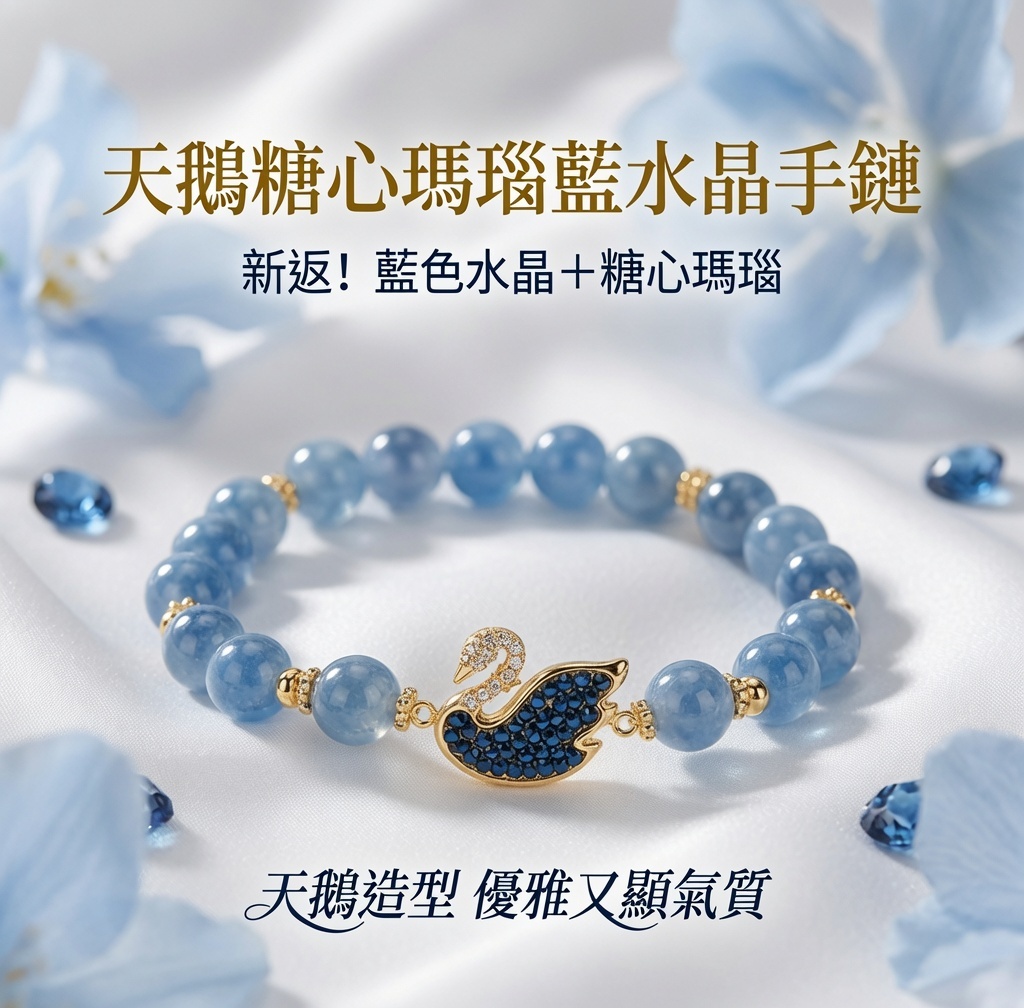 天鵝糖心瑪瑙藍水晶手鏈