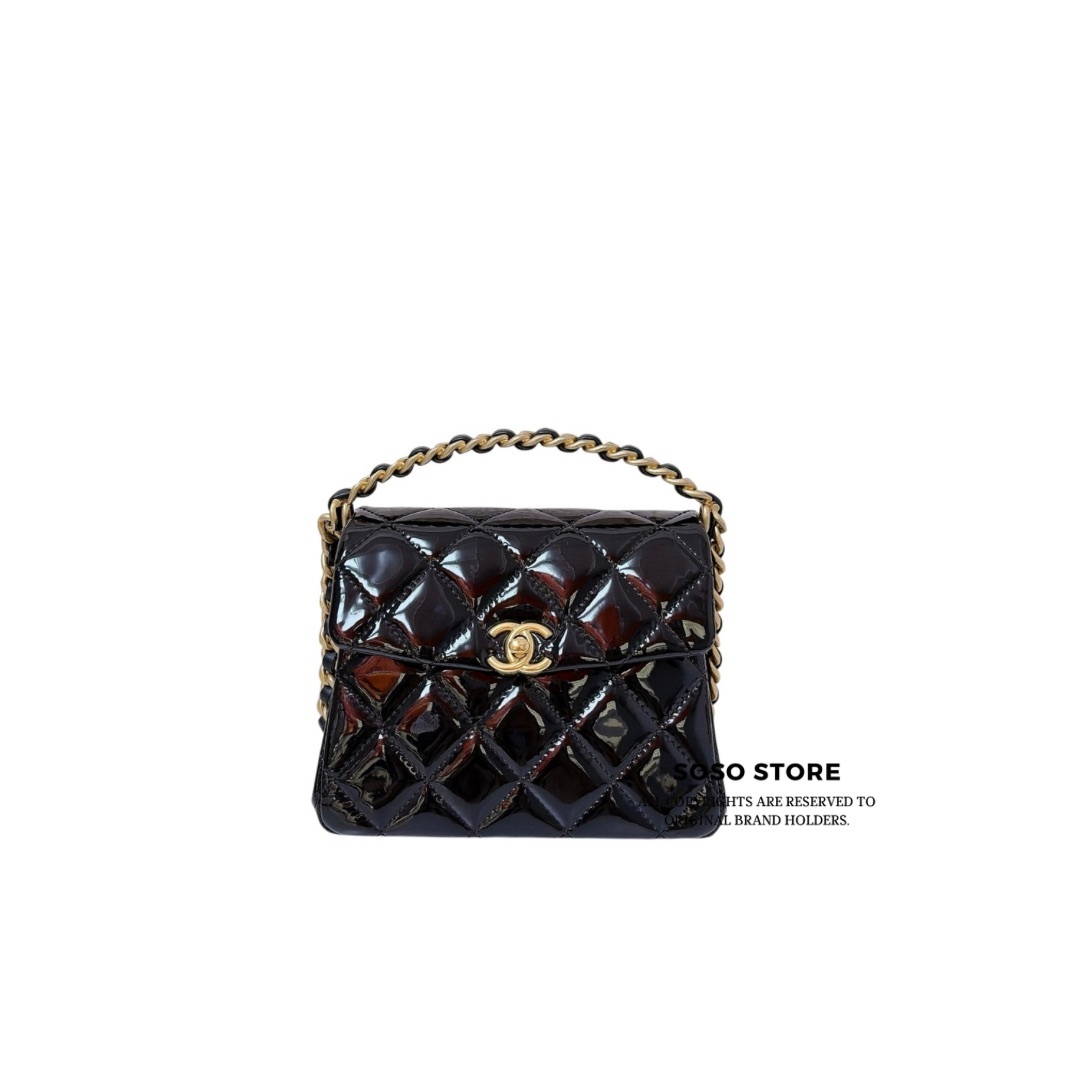 Chanel Mini Top Handle Flap Bag - Black / GHW