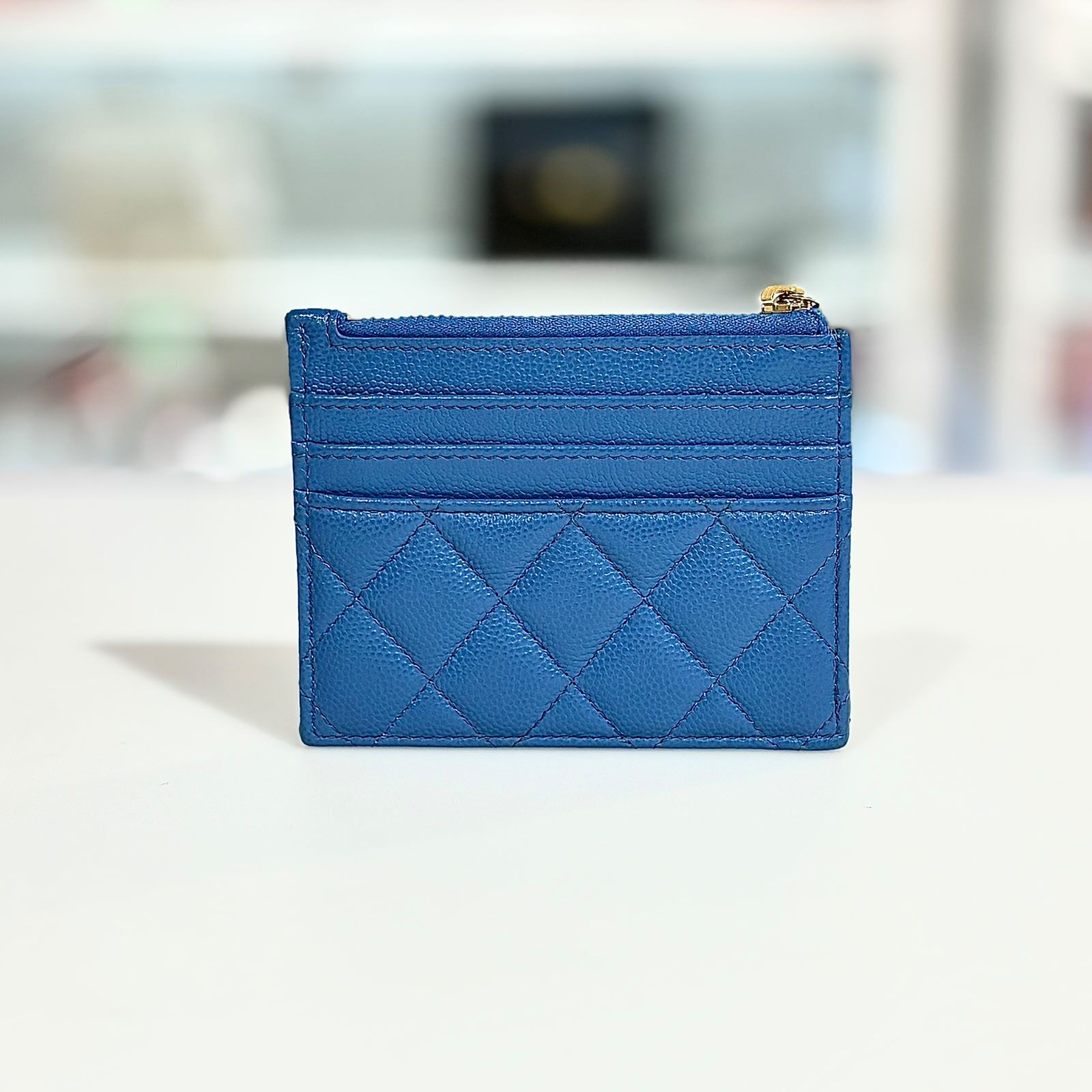 99.9%NEW二手CHANEL CARD HOLDER WALLET 藍金荔枝皮,香奈兒卡片套, #香榭站正品