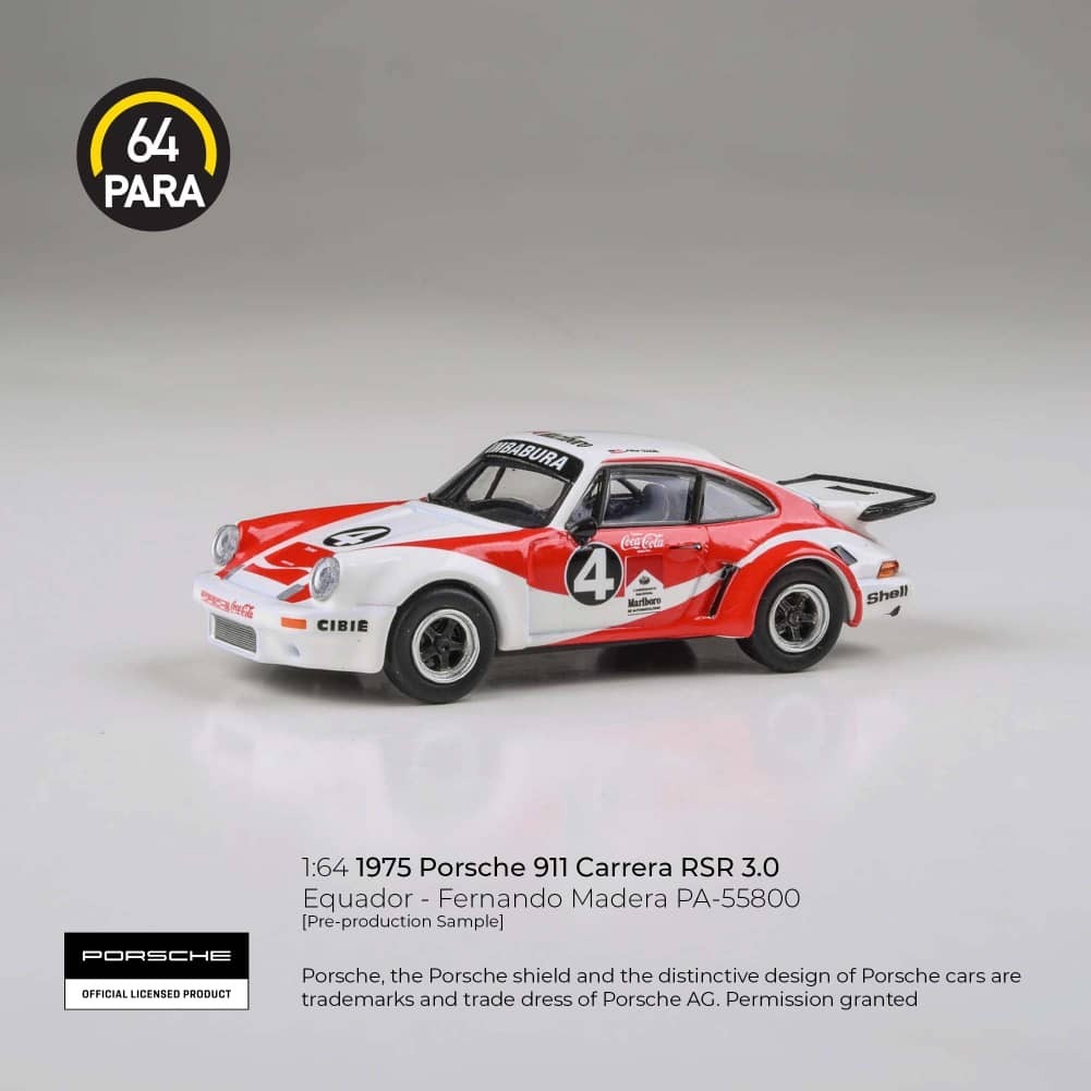 PO-$125 * PARA64 * 1:64 PORSCHE 911 CARRERA RSR 3.0 RED-WHITE NO.4 LHD