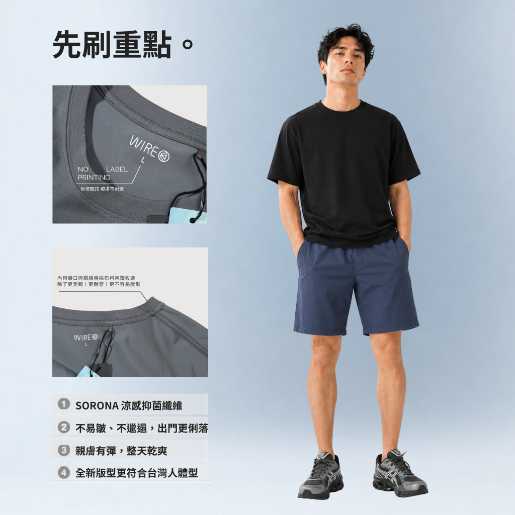 涼感短T｜SORONA冰瓷棉 男生短袖 素T 親膚彈性快乾【FUZY】- S201658