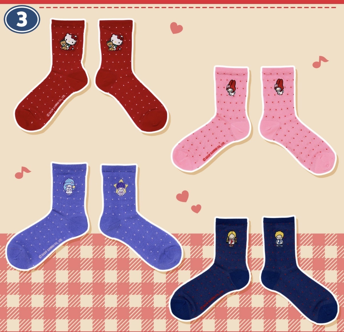 【最新發售】JP Sanrio 超透氣刺繡中筒襪 23-25 4550 TK260605