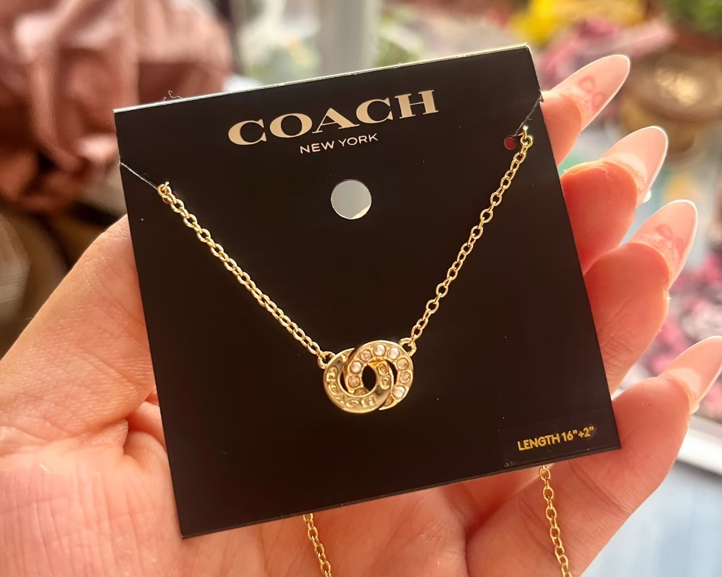 COACH 女款 雙環仿珍珠圖案 頸鏈