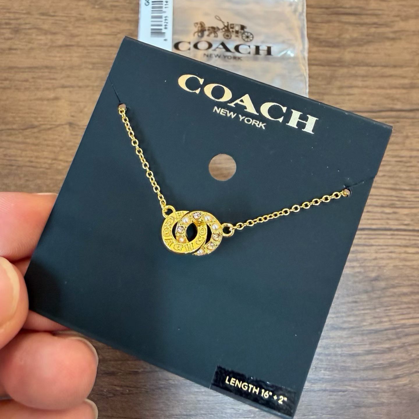 COACH 女款 雙環仿珍珠圖案 頸鏈