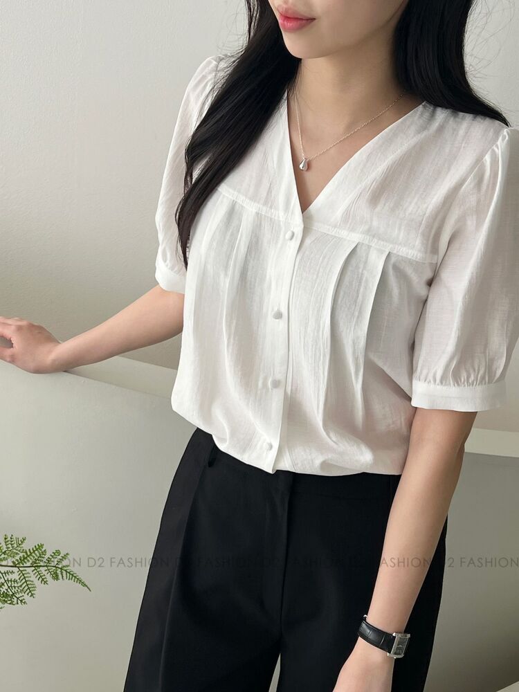 薄料棉麻V領Top #6707