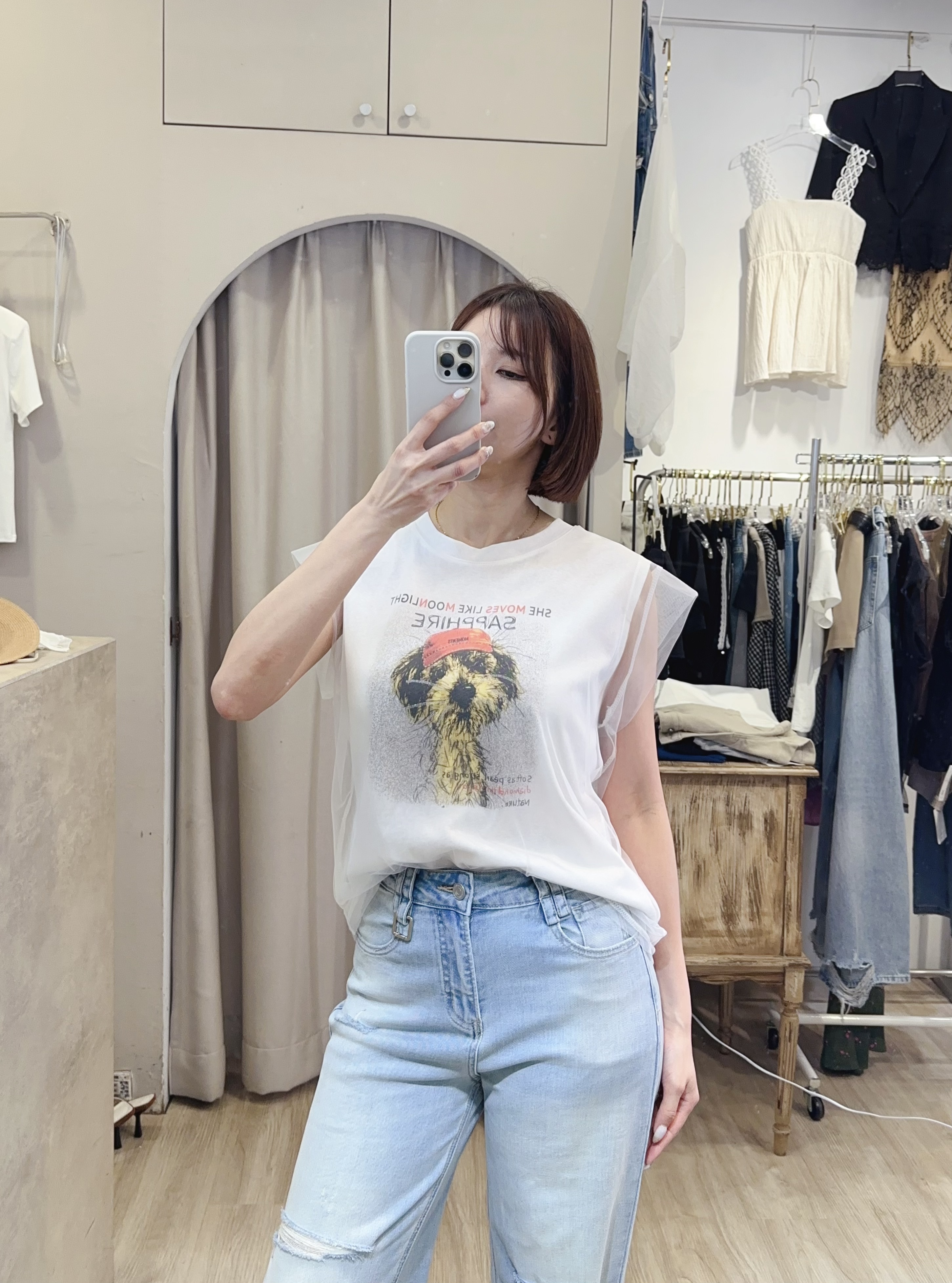 網紗狗狗半袖tee
