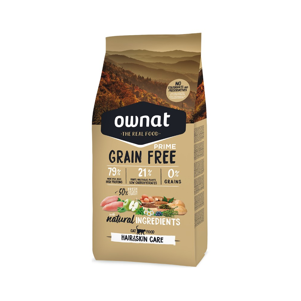 Ownat – 無穀物貓糧 - 走地雞+火雞 (皮毛保健) Hair and Skin with Chicken and Turkey (啡) 3kg (大)