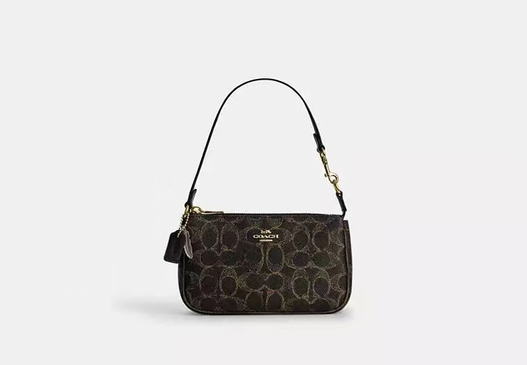 【預購】COACH H060603 老花金屬吊飾腋下包（深啡色）