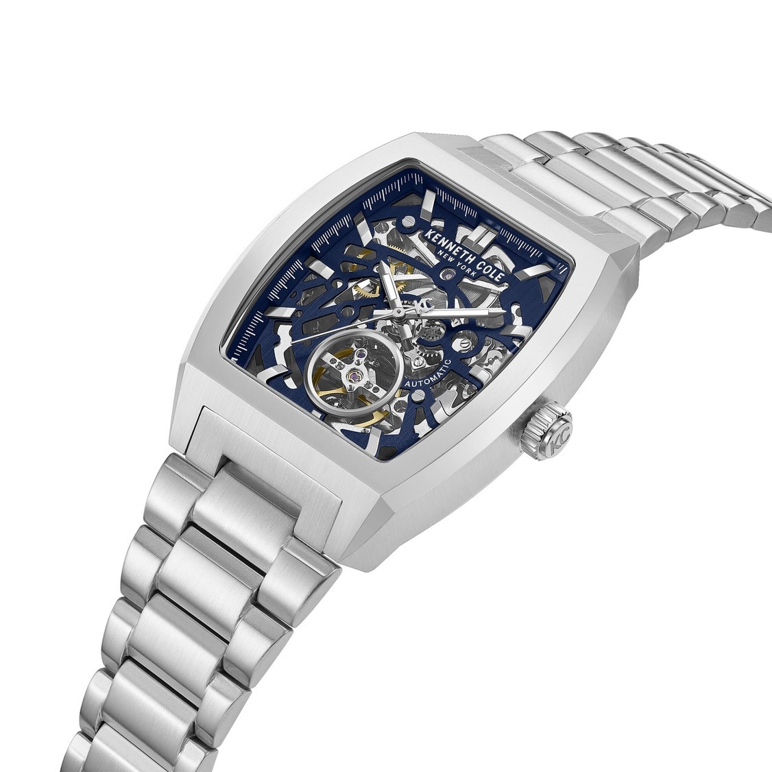 萬年鐘錶 - KENNETH COLE  美國紐約品牌  深藍面盤鏤空酒桶機械男錶 KCWGY0077503 錶徑40MM