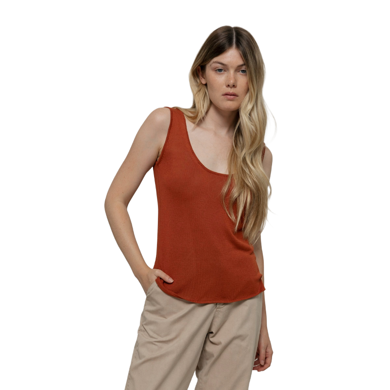 Rifò Valeria Viscose Tank Top Terracotta Brown
