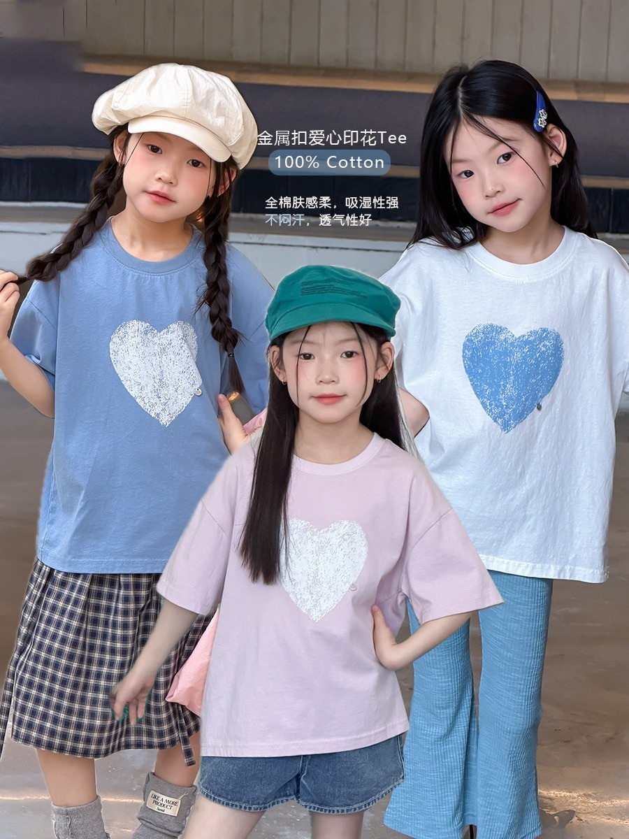 三色仿舊感寬鬆愛心上衣