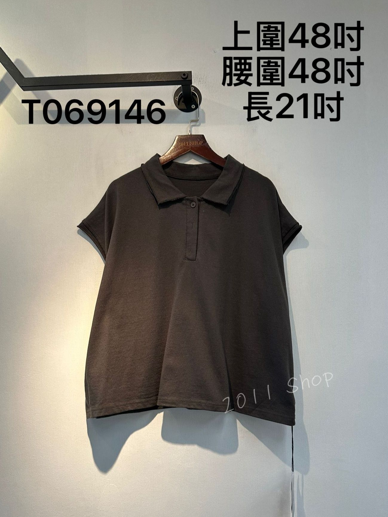 出口日本簡約卷卷袖POLO領TOP  上圍48吋 腰圍48吋 長21吋  T069146