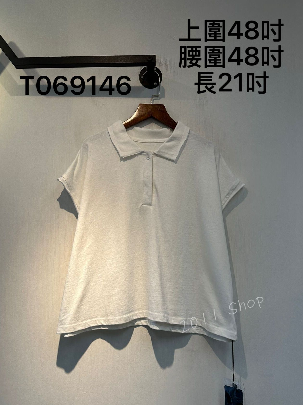 出口日本簡約卷卷袖POLO領TOP  上圍48吋 腰圍48吋 長21吋  T069146