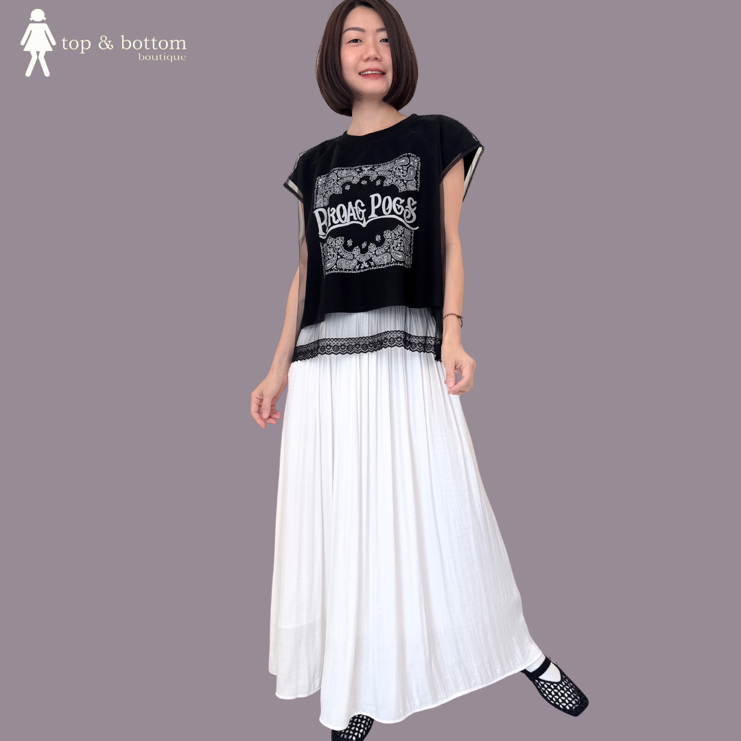 PRINTED SQUARE TEE WITH MESH OUTER