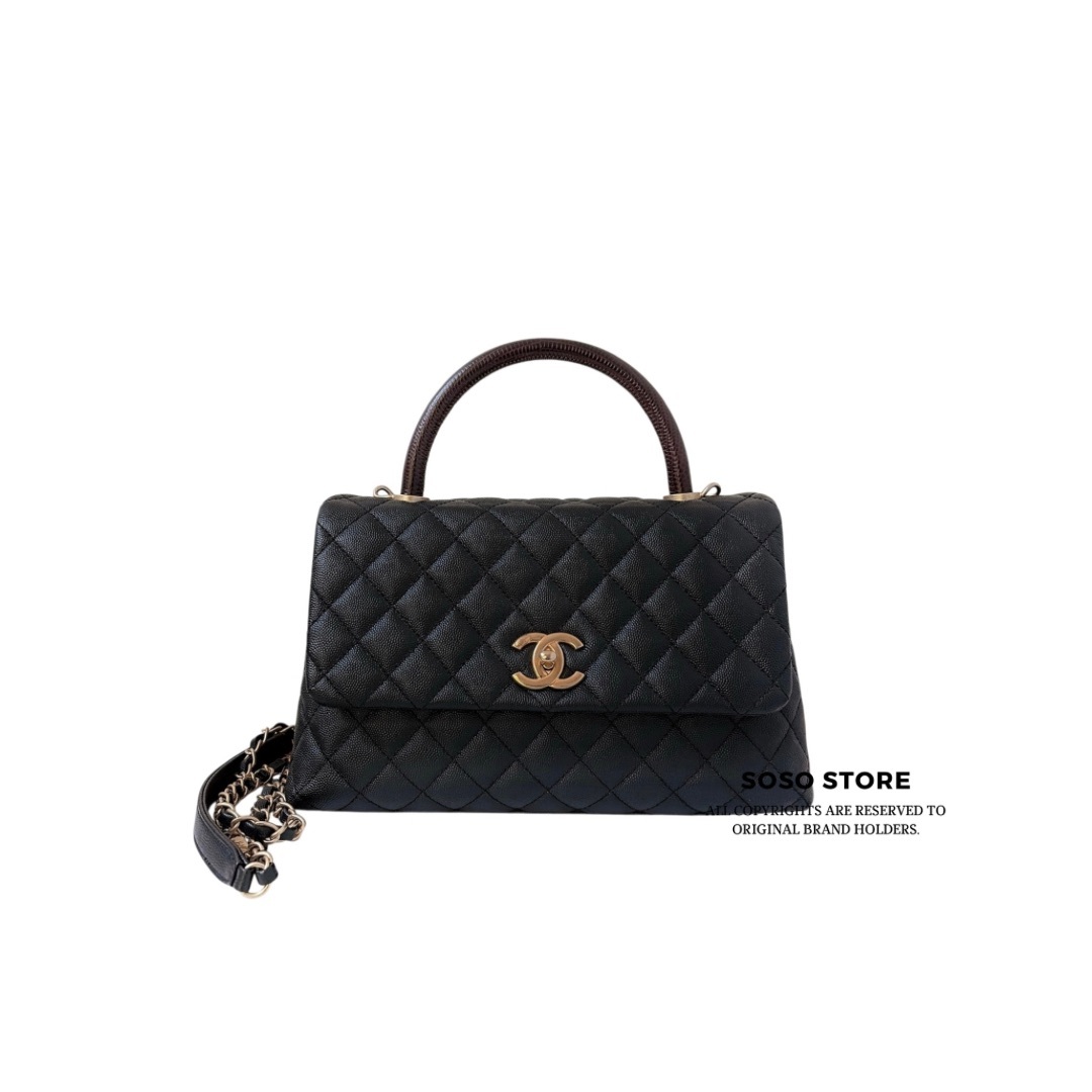 Chanel Coco Lizard Top Handle Flap Bag - Black and Burgendy / GHW