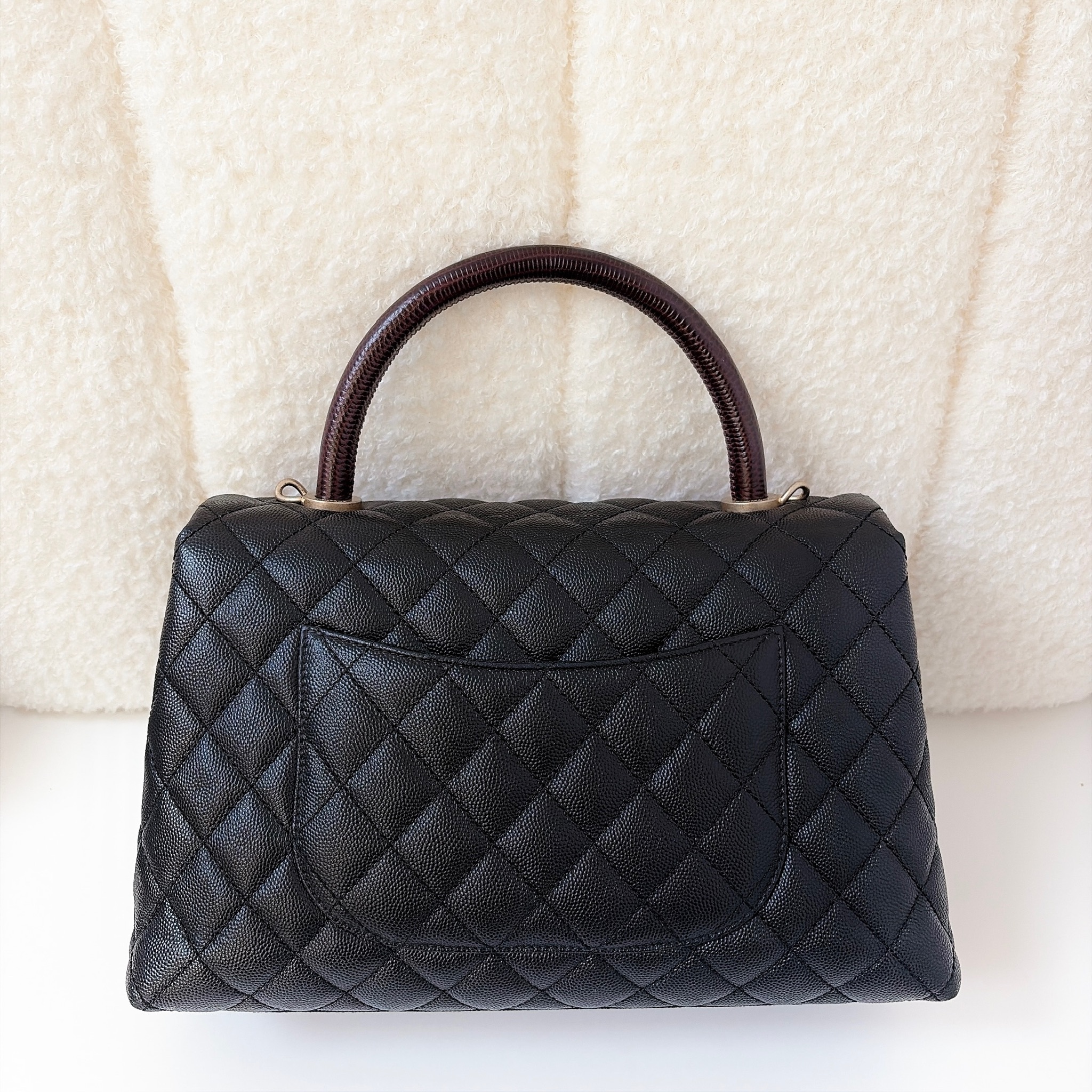 Chanel Coco Lizard Top Handle Flap Bag - Black and Burgendy / GHW