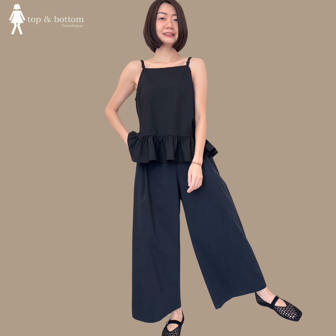 ELASTIC WAISTED COTTON WIDE LEG ANKLE PANT