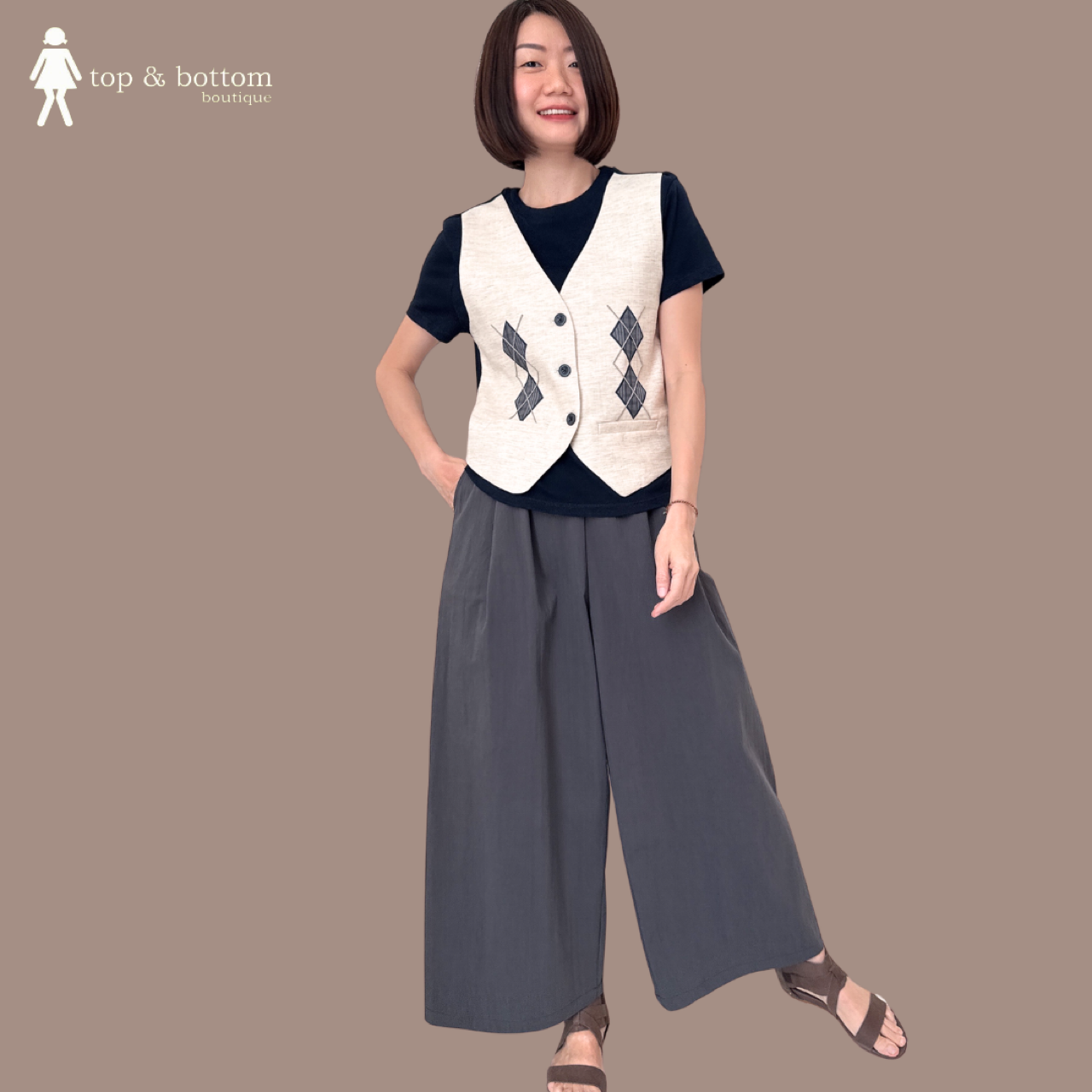 ELASTIC WAISTED COTTON WIDE LEG ANKLE PANT