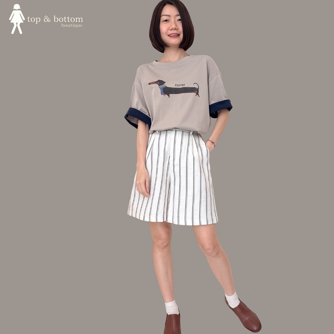 HIGH WAISTED SOFT LINEN STRIPED BERMUDA