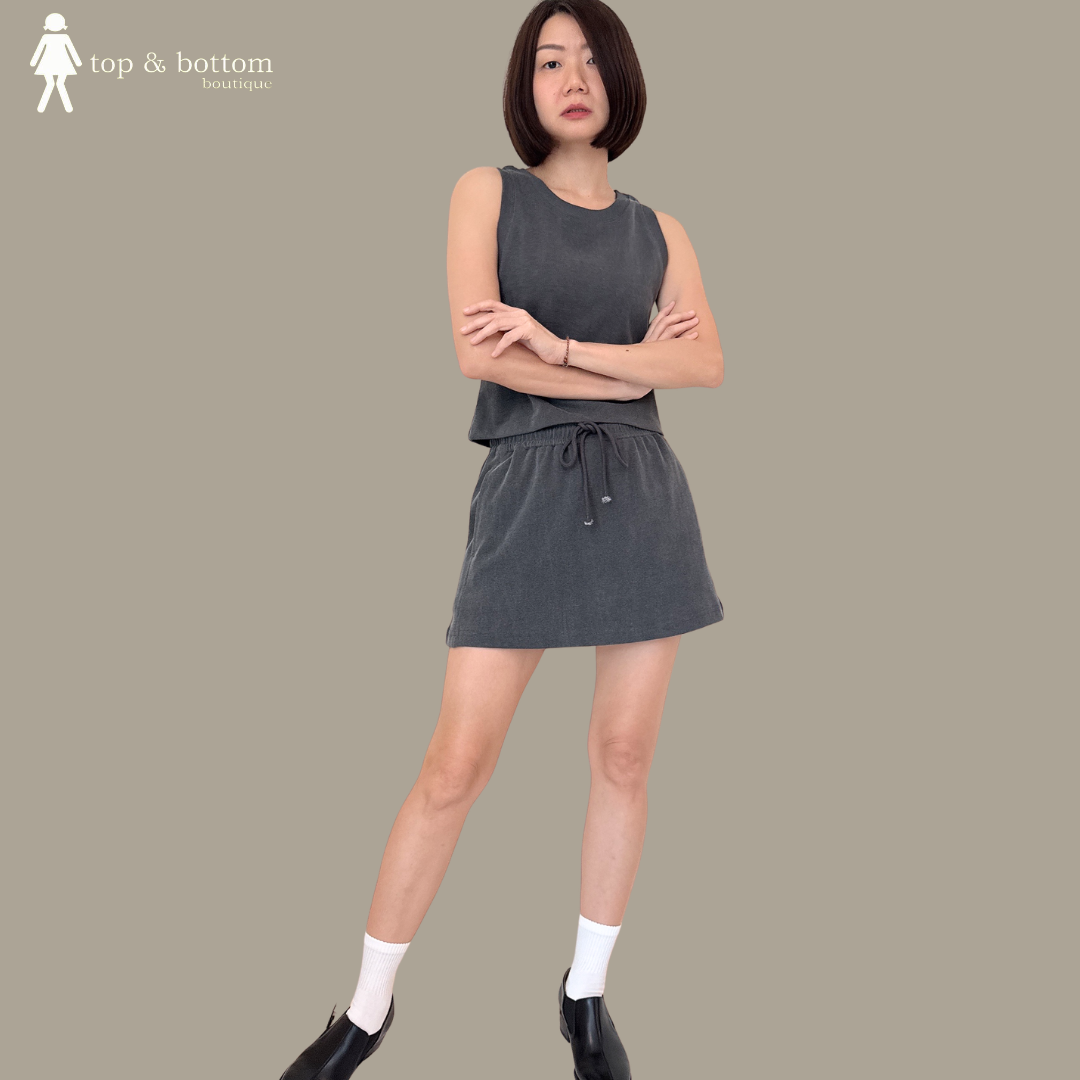 STONE WASHED SINGLET & SHORT SKIRT SET SUIT (2PCS)