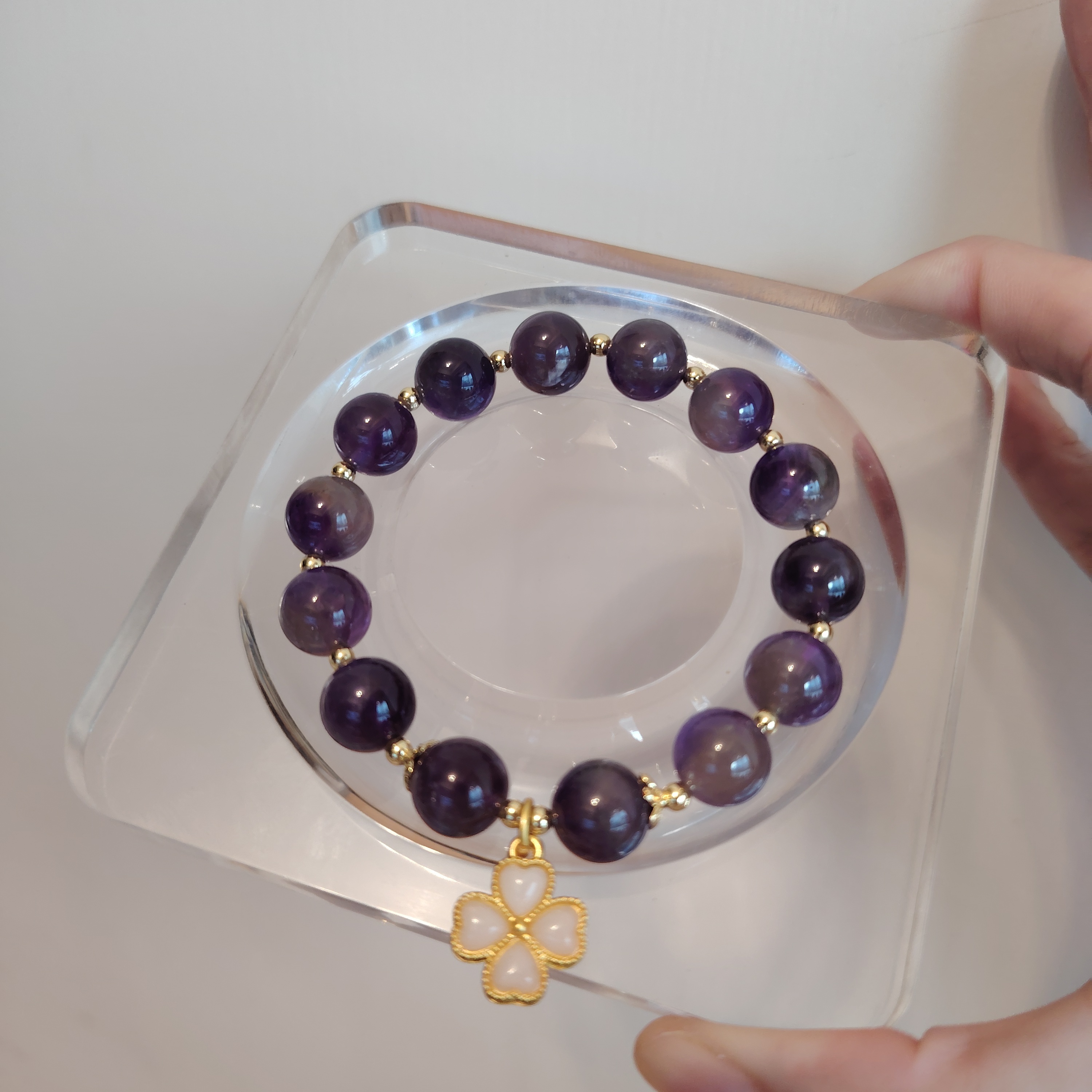🔮Aura Crystal水晶🔮 紫水晶四葉草掛件手串 #M05