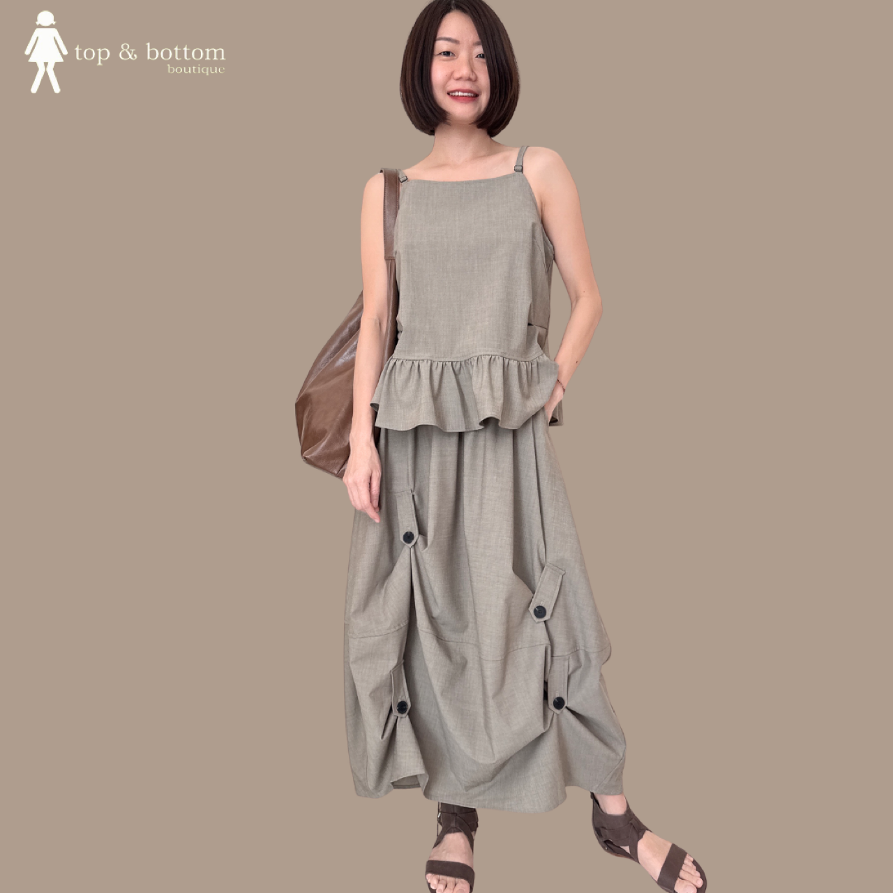 ELASTIC WAISTED COTTON LINEN ASYMMETRIC MIDI SKIRT
