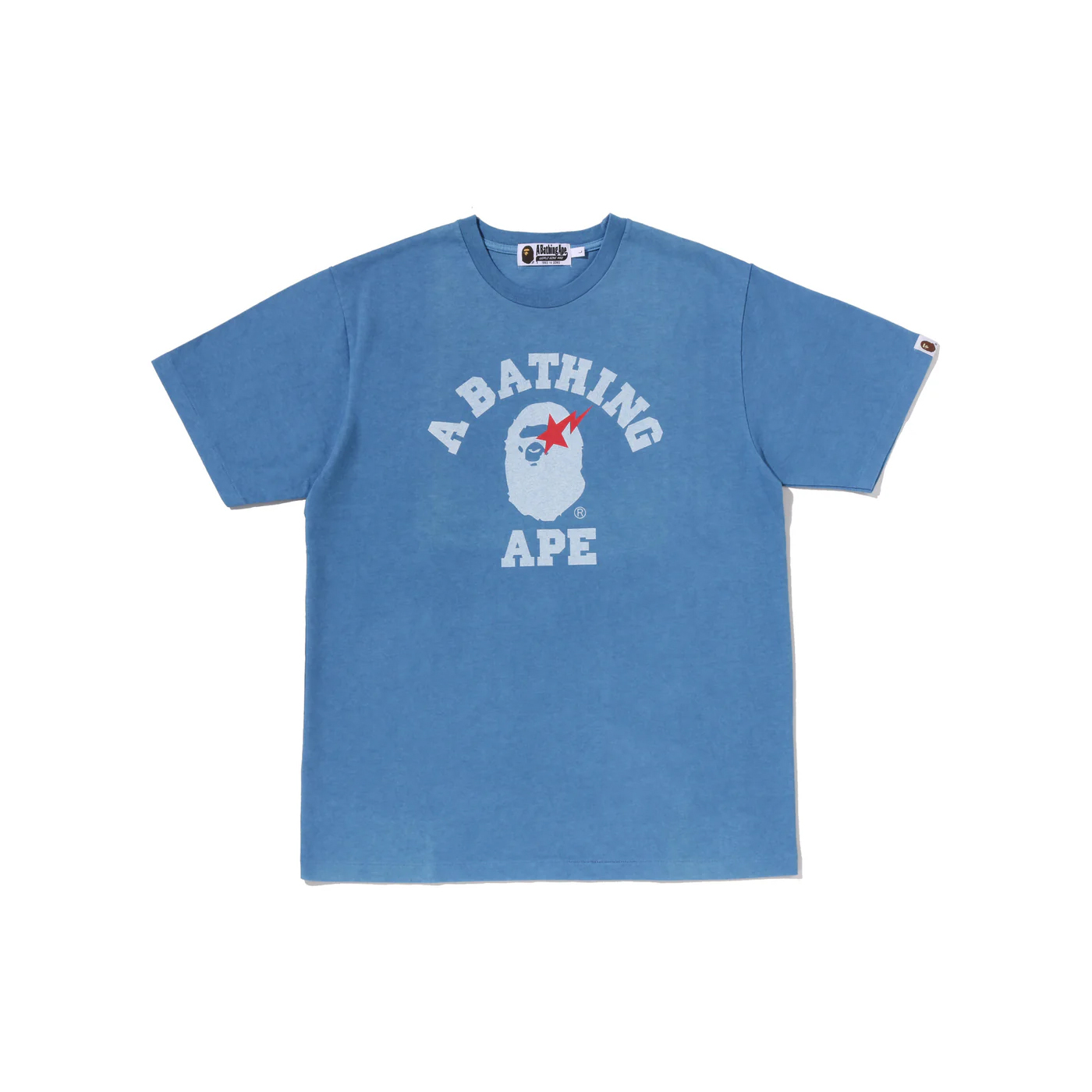 -(B3a04)-A BATHING APE COLLEGE INDIGO APE HEAD STA TEE 藍染系列 猿人 流星 短T 深藍/淺藍-1M22109001