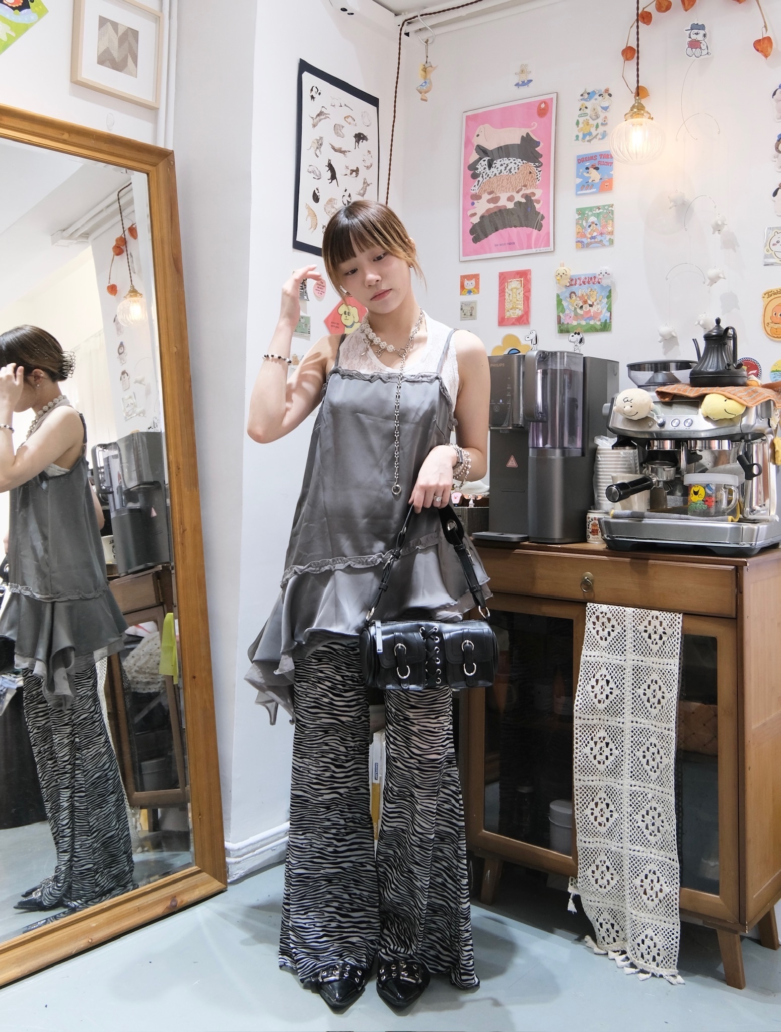 斜cutting紗紗吊帶layer