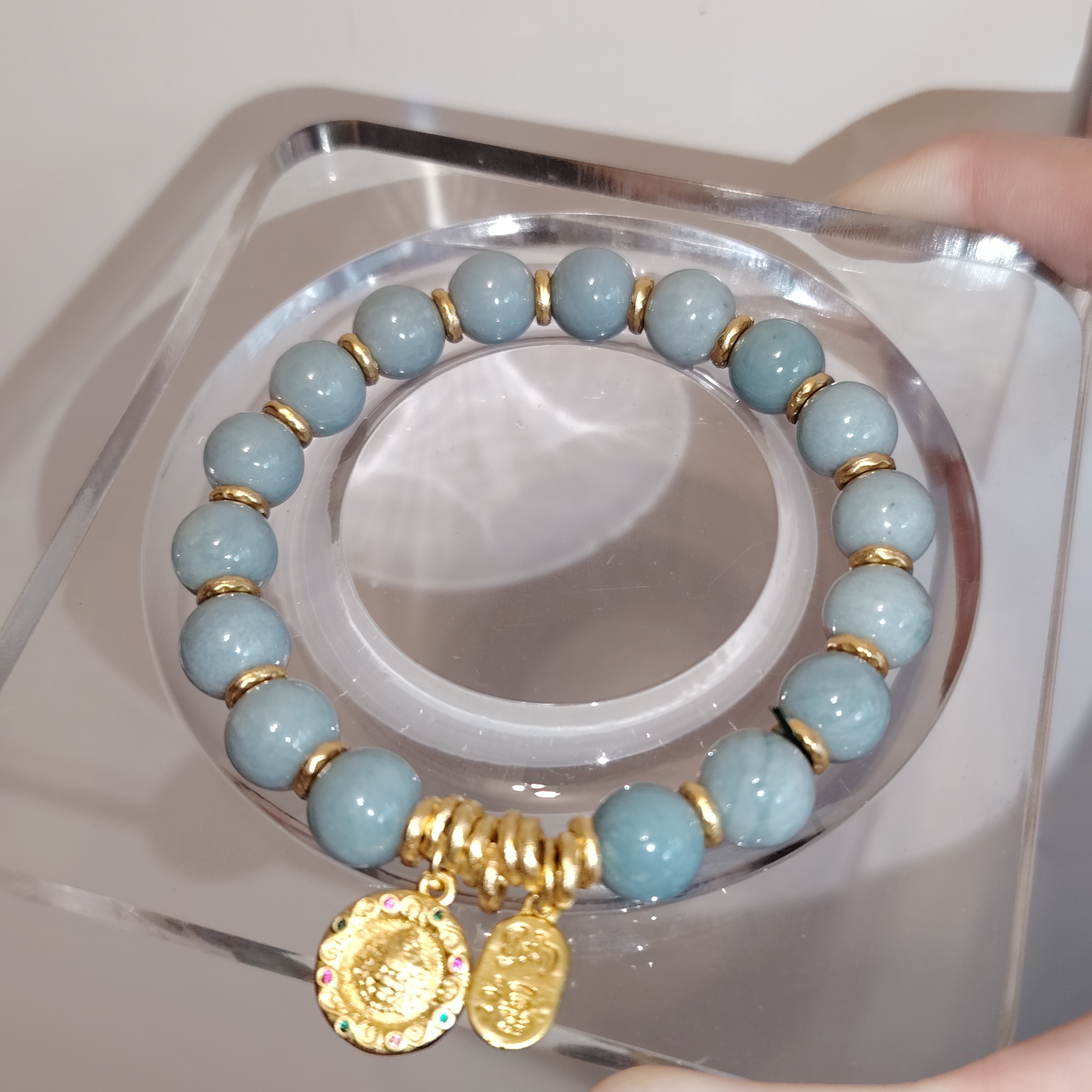 🔮Aura Crystal水晶🔮 藍水翡翠盤纏納福手串 #M17