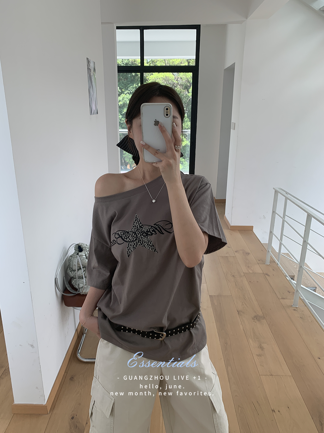 (A04)(附皮帶)豹紋星星斜肩TEE-3色