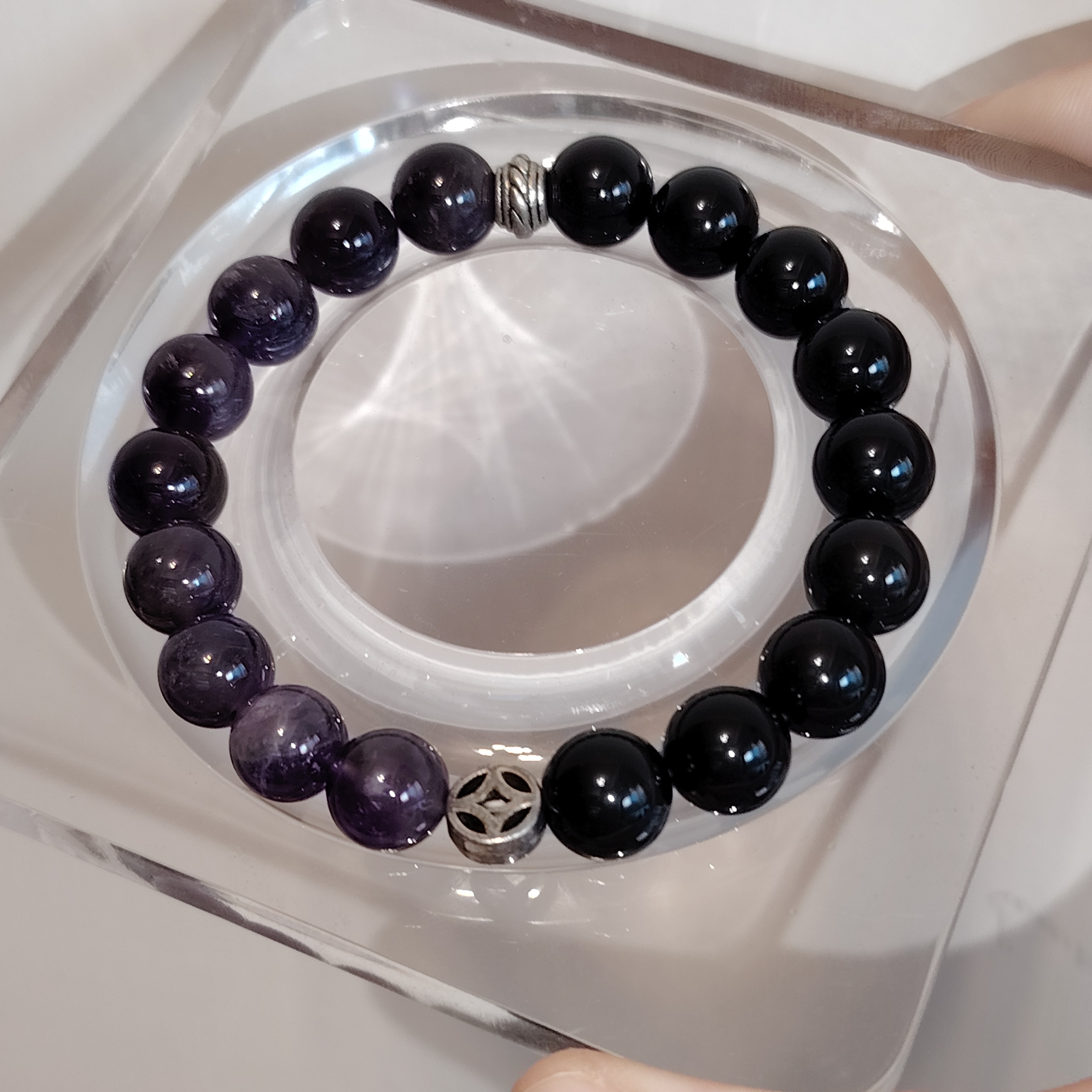 🔮Aura Crystal水晶🔮 黑曜石紫水晶紫銀手串 #M21