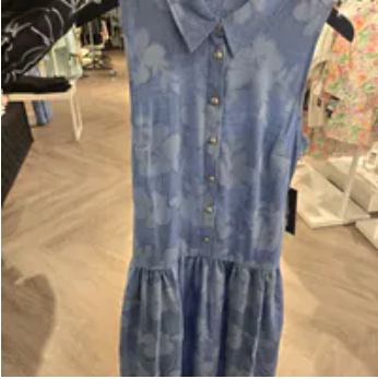 [S] KARL LAGERFELD MEDIUM BLUE JACQUARD BELTED SHIRT DRESS, L6CBEF95-MDB (SKL1734)