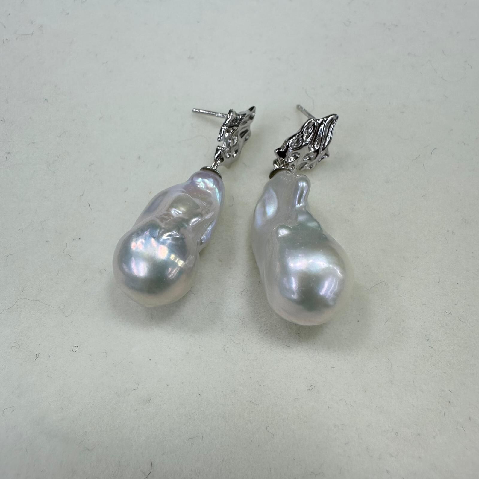 HKAG0606-014 s925淡水有核巴洛克珍珠耳釘 12-15MM -QC89370(連證書) (A14)