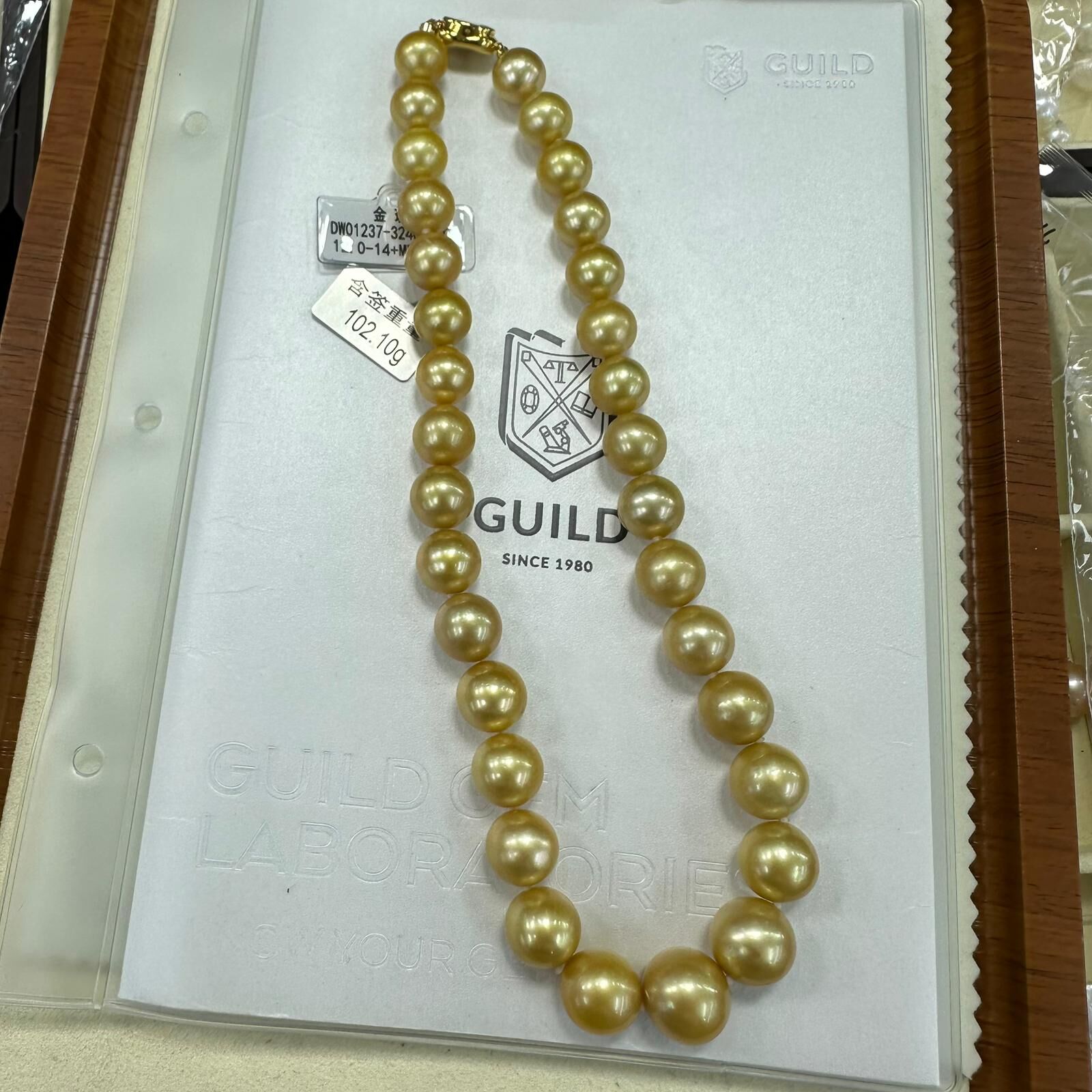 HKAG0606-119 316鋼海水南洋金珠珍珠項鏈 12-14+MM -QC44315500(連證書) (A119)