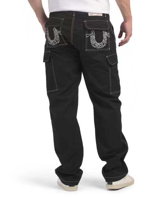 【預購】TRUE RELIGION H060661 Logo Outline 刺繡款工裝長褲 (黑色)