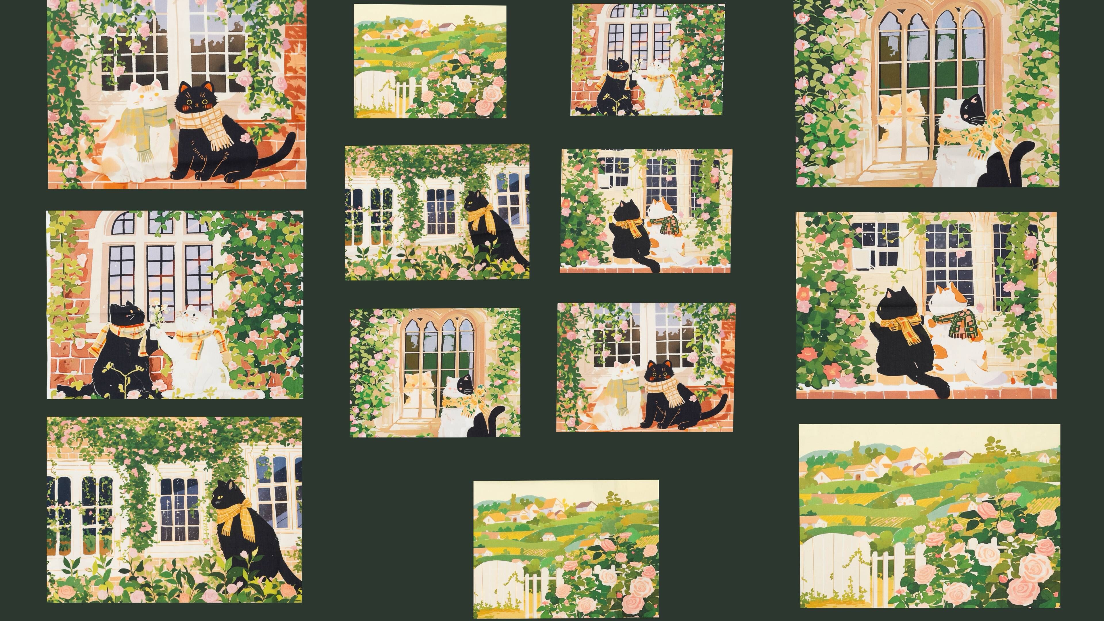 Panel Fabric| Cat's Rose Garden