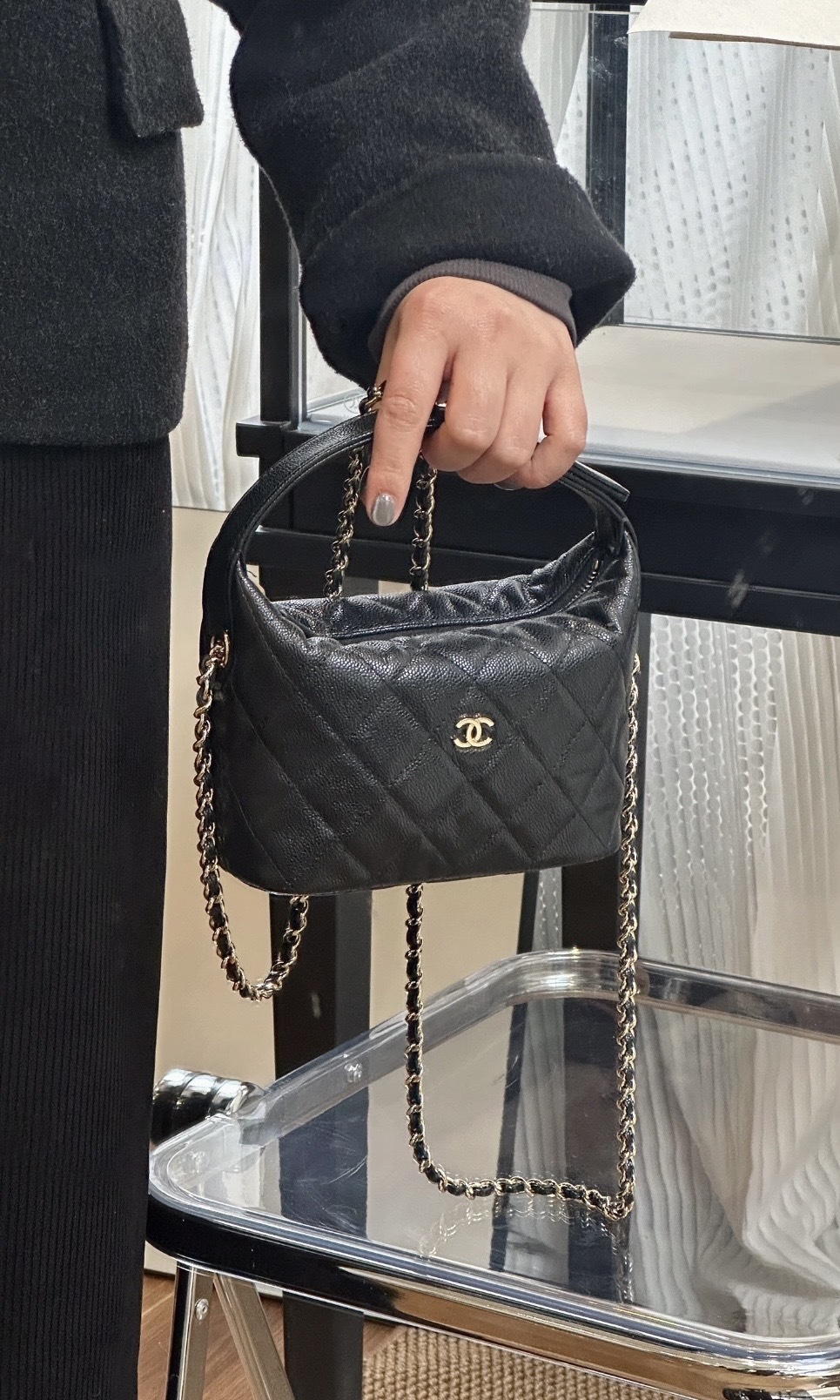 Chanel 黑色菱格鏈條手袋