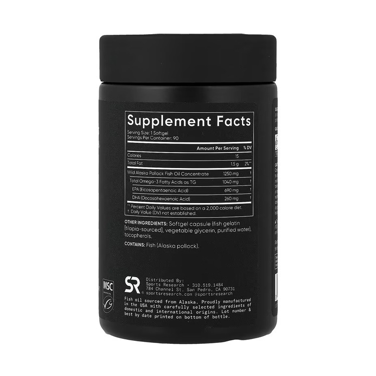 美國Sports Research野生阿拉斯加鱈魚TG型1250毫克 ,90粒膠囊